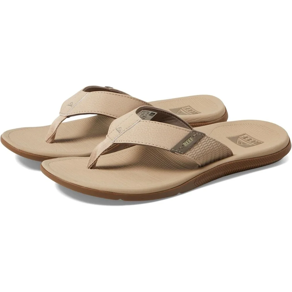NEW‎ REEF SANTA ANA Men's Sandals Flip Flop CJ4017 Leather SAND Tan Beige Size 8